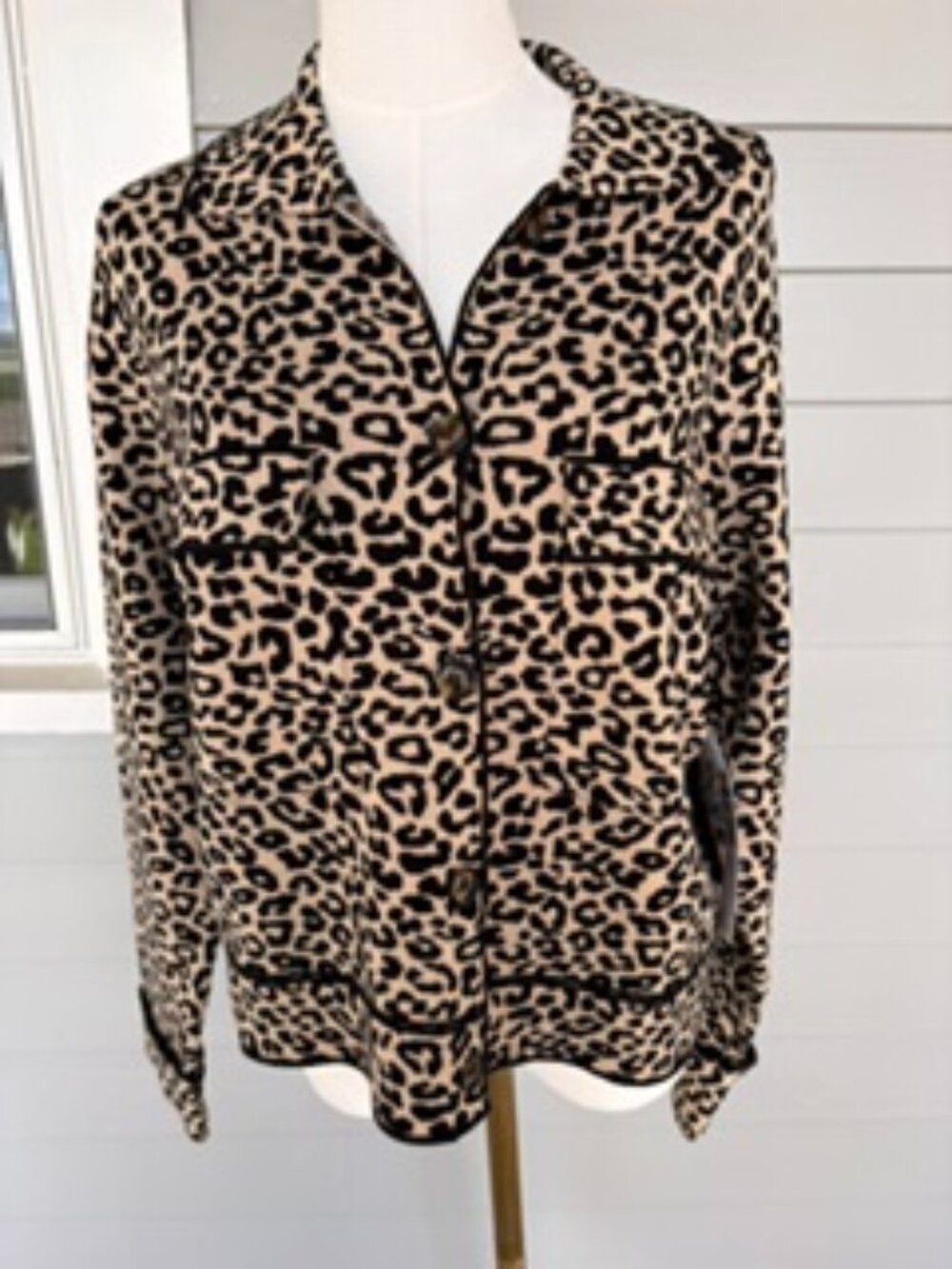 Tribal Double-Knit Long Sleeve Cardigan- Leopard Print
